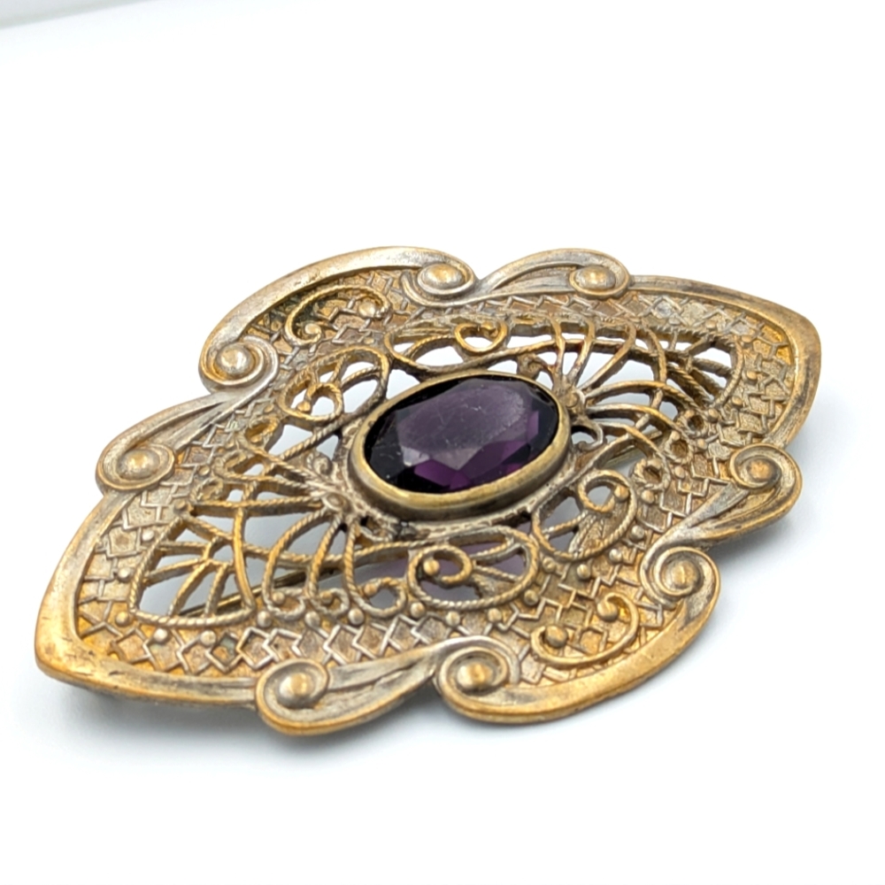Antique Victorian amethyst glass large sash pin brooch